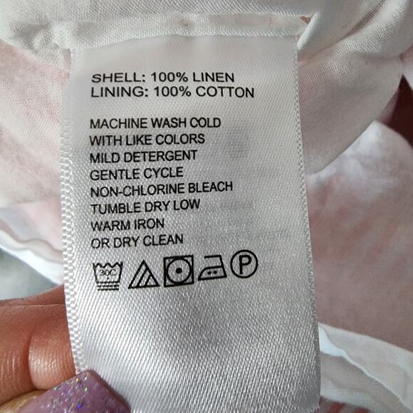 Tommy Bahama Mini Cabana Pink Striped Linen Fringe Shift Dress | Women's S/P - Picture 14 of 15